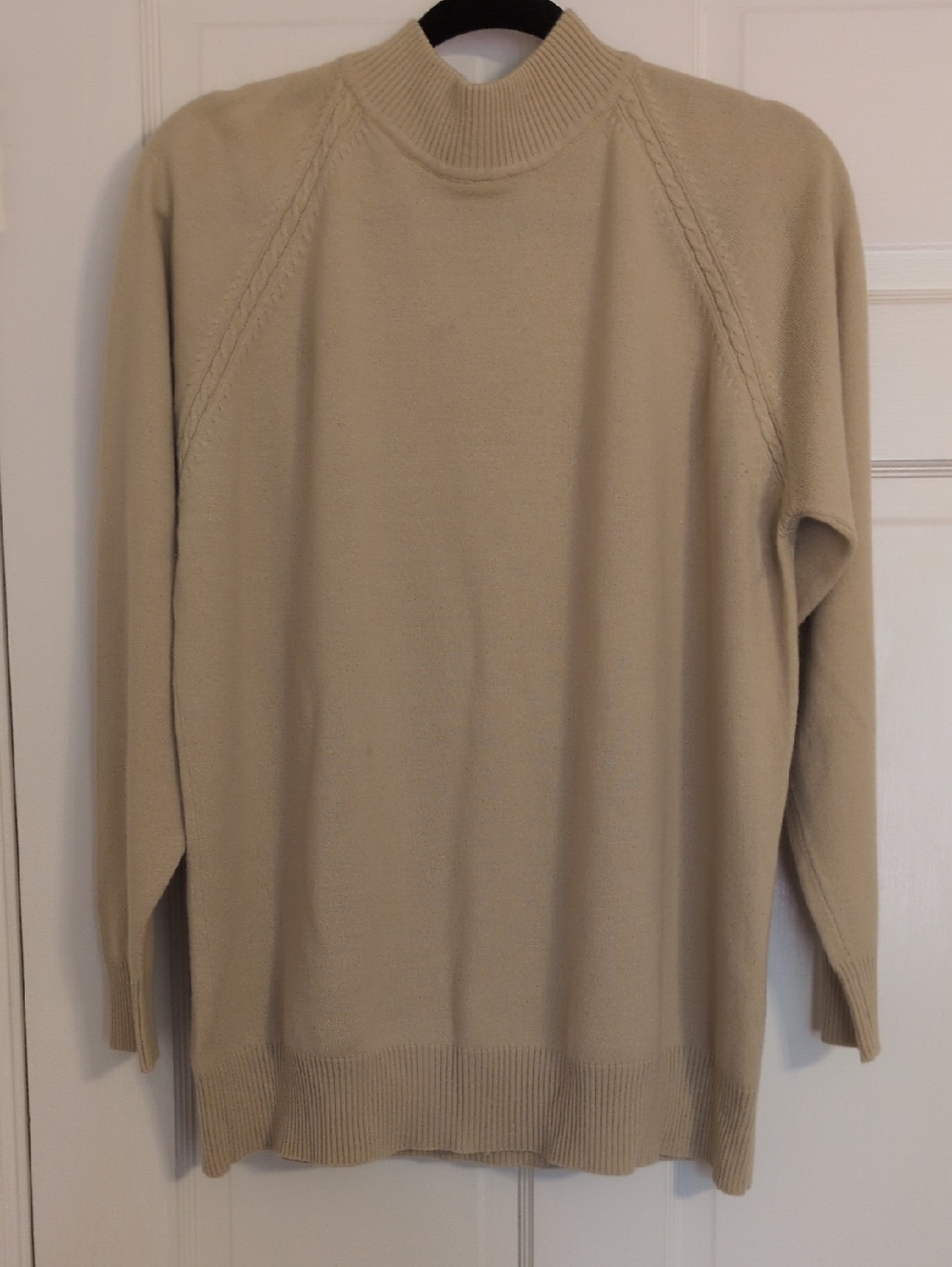 Women's Turtleneck Sweater in Light Beige - Minimal Ribbed Neck